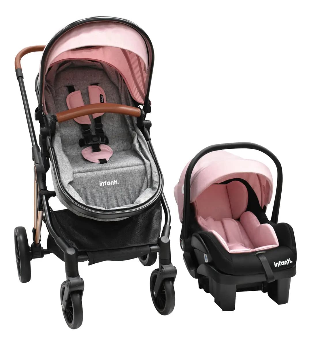 Infanti Carriola Sistema De Viaje Ana Convertible A Bambineto Color Rosa Chasis Negro