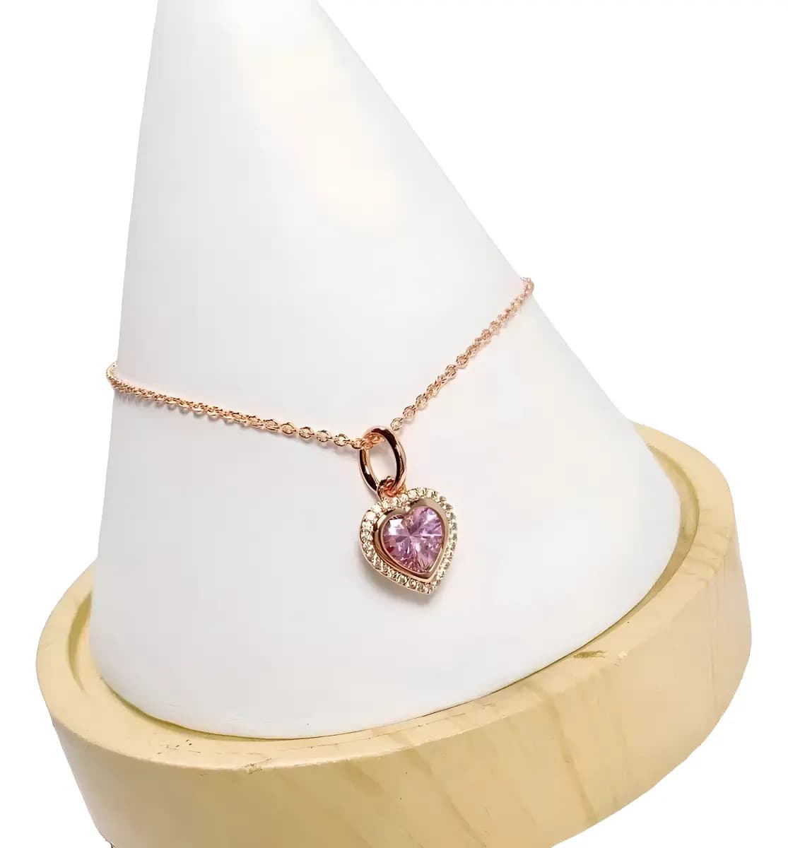 Collar Moments Pandora Corazon Rosa En Baño Oro Rosa y Kit Zirconia 45 cm