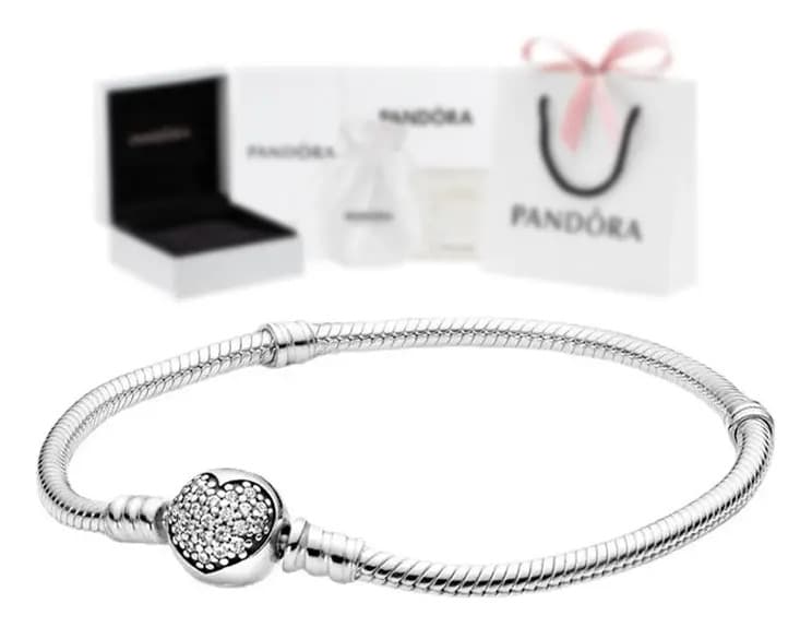 Plata Pandora Momento Pulsera De Broche En Forma De Corazón Color Plateado Diámetro 21 Cm