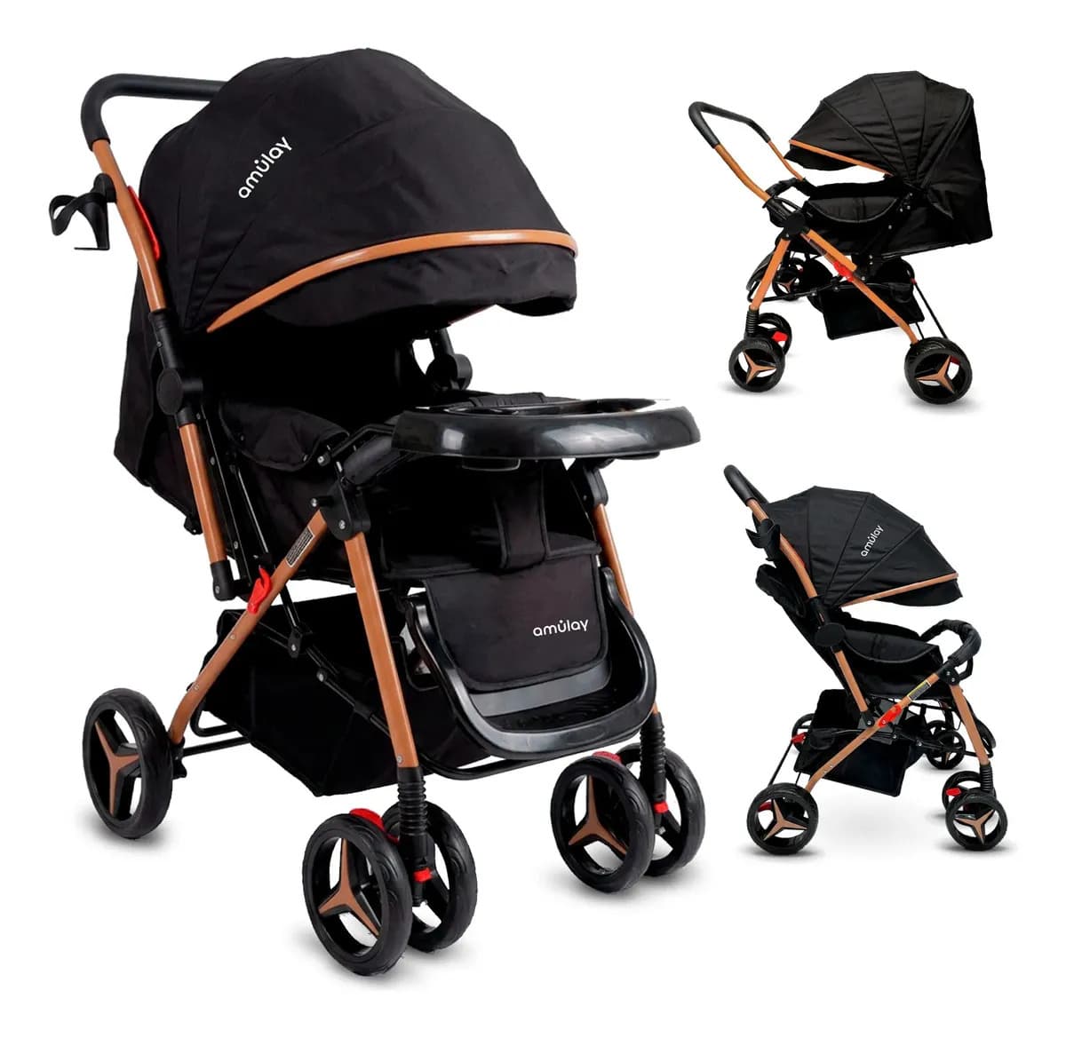 Carriola Amulay Modelo Tilo Reversible Plegable, Con Ruedas Con Freno Y Amortiguación Ultra Ligera Color Negro