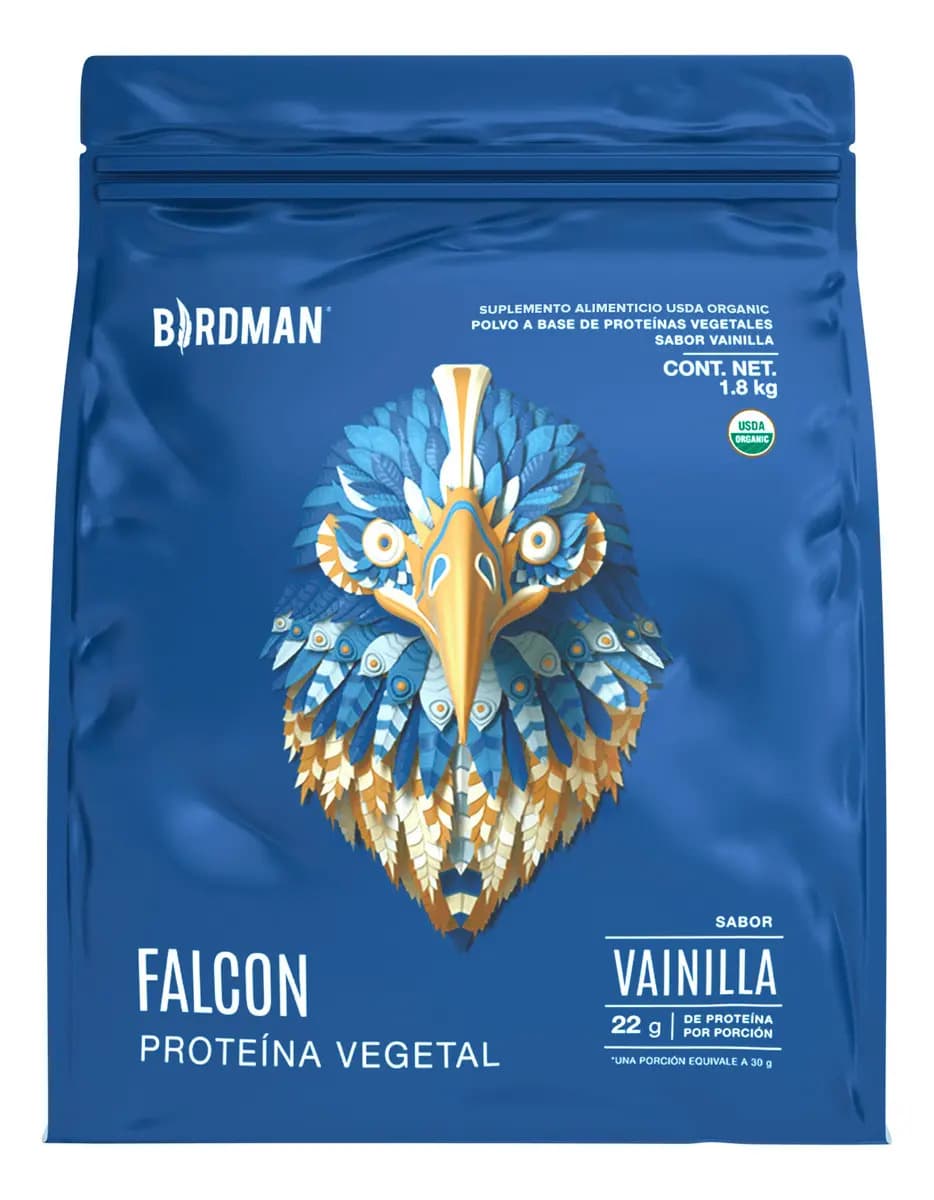 Birdman Falcon Protein Proteína Vegana Orgánica Certificada | Con Enzimas Digestivas Y Probióticos | Sin Gluten | Vainilla | 1.8kg