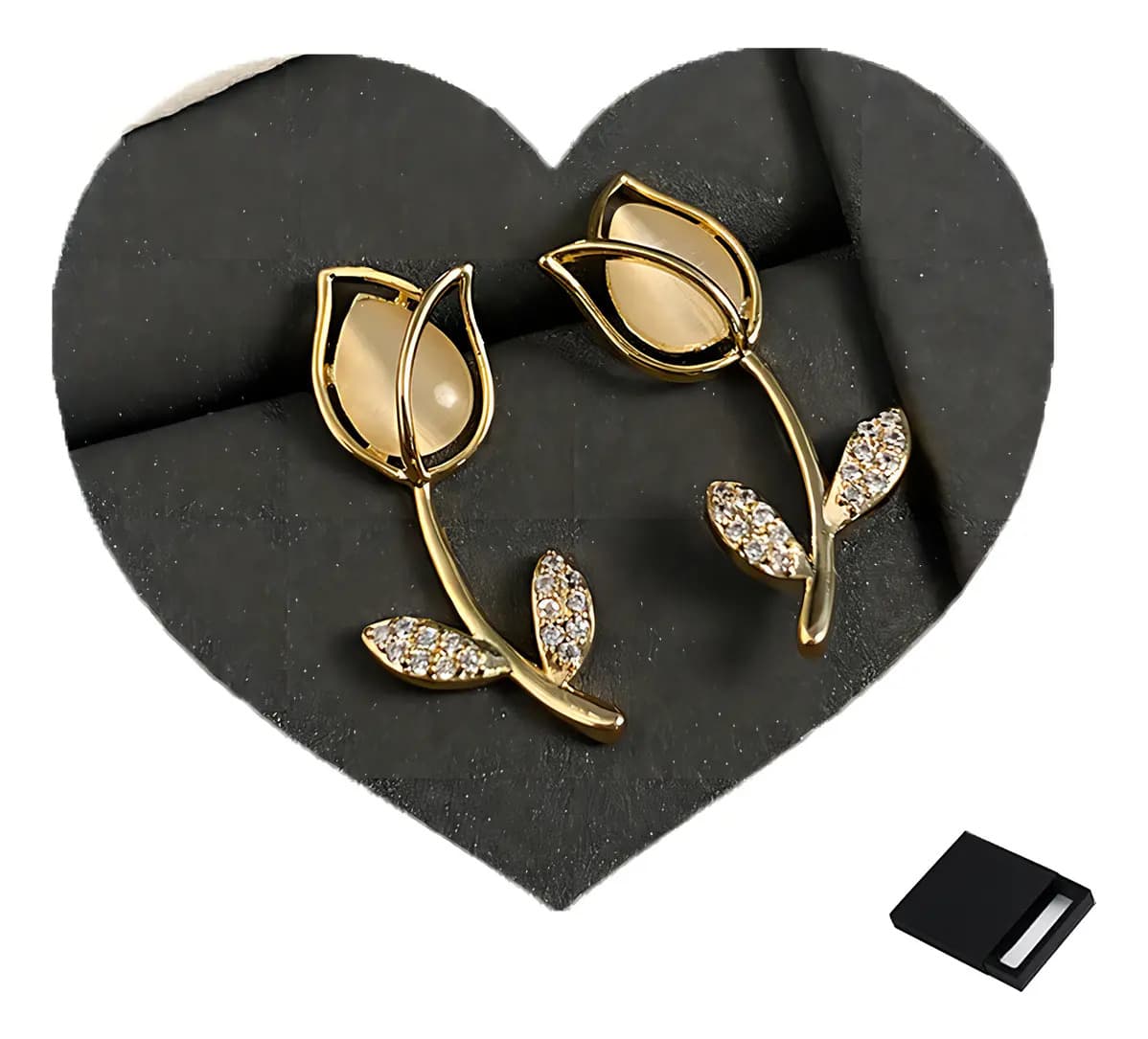 Aretes de Flor Dorados con Zirconia para Mujer – Joyería Elegante de Tulipán