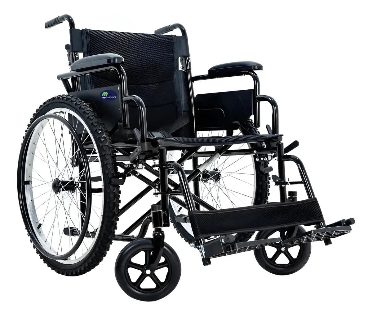 Silla De Ruedas Plegable Todo Terreno Neumática Descansabrazos Abatibles Color Negro