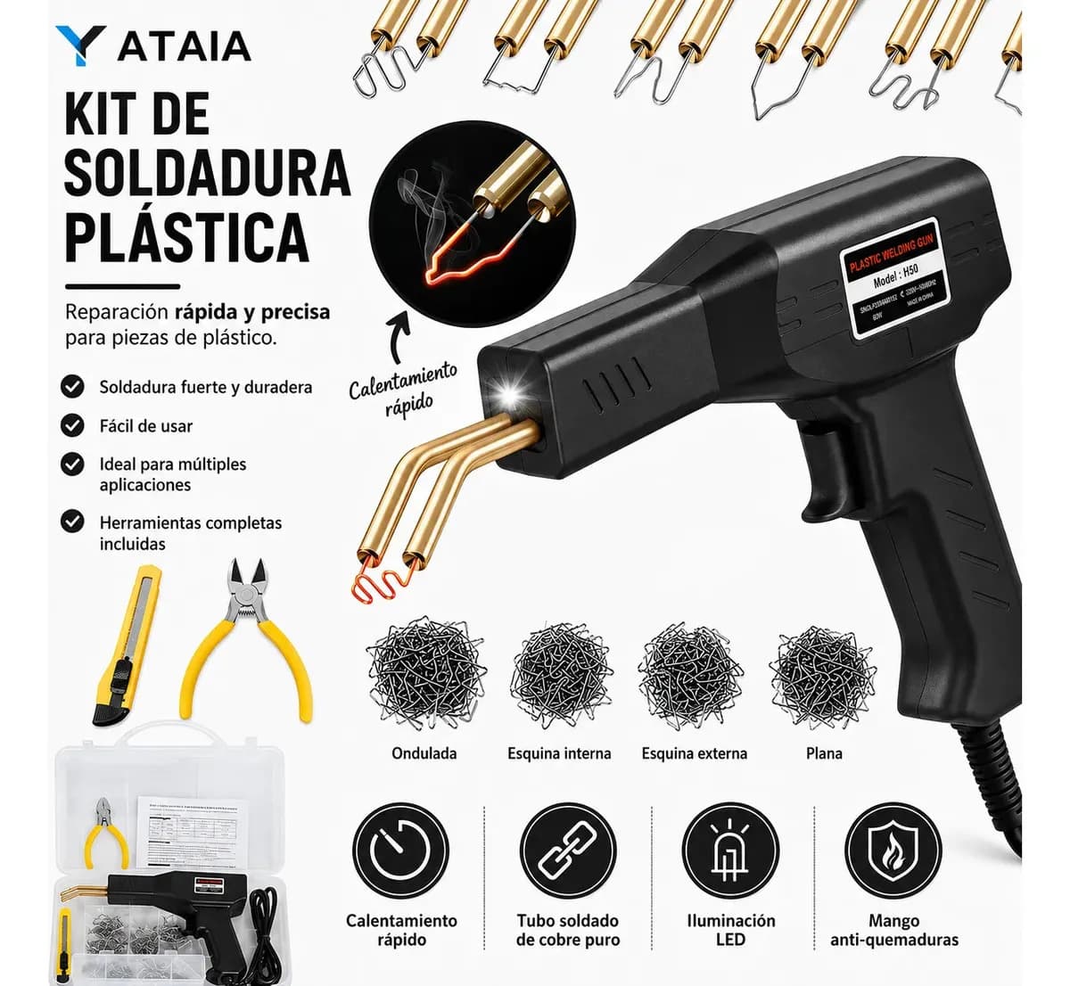 Yataia Soldador De Plástico, 400 Grapas, Kit De Soldadura De Plástico, Kit De Grapadora Caliente, Kit De Pistola Soldadora De Plástico, Kit De Reparación De Parachoques De Coche, Kit De Reparación De
