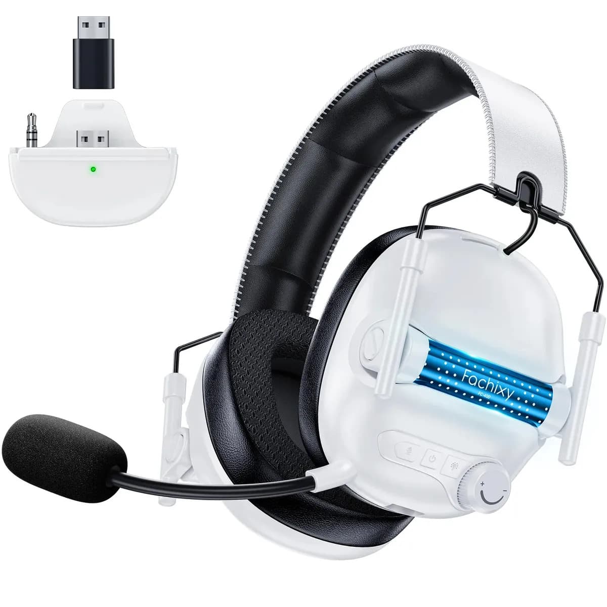 Auriculares Gaming Inalámbricos Fachixy Fc400, Compatibles Con Xbox Series X|s|one, Pc, Ps5, Ps4, Switch. Conexión 2,4 Ghz Y Bluetooth 5.4, Micrófono, Baja Latencia, Cancelación De Ruido, Blanco