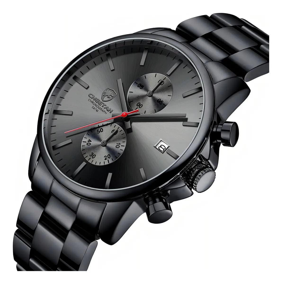Reloj de Cuarzo para Hombre con Cronógrafo, Acero Inoxidable y Fondo Negro/Rojo