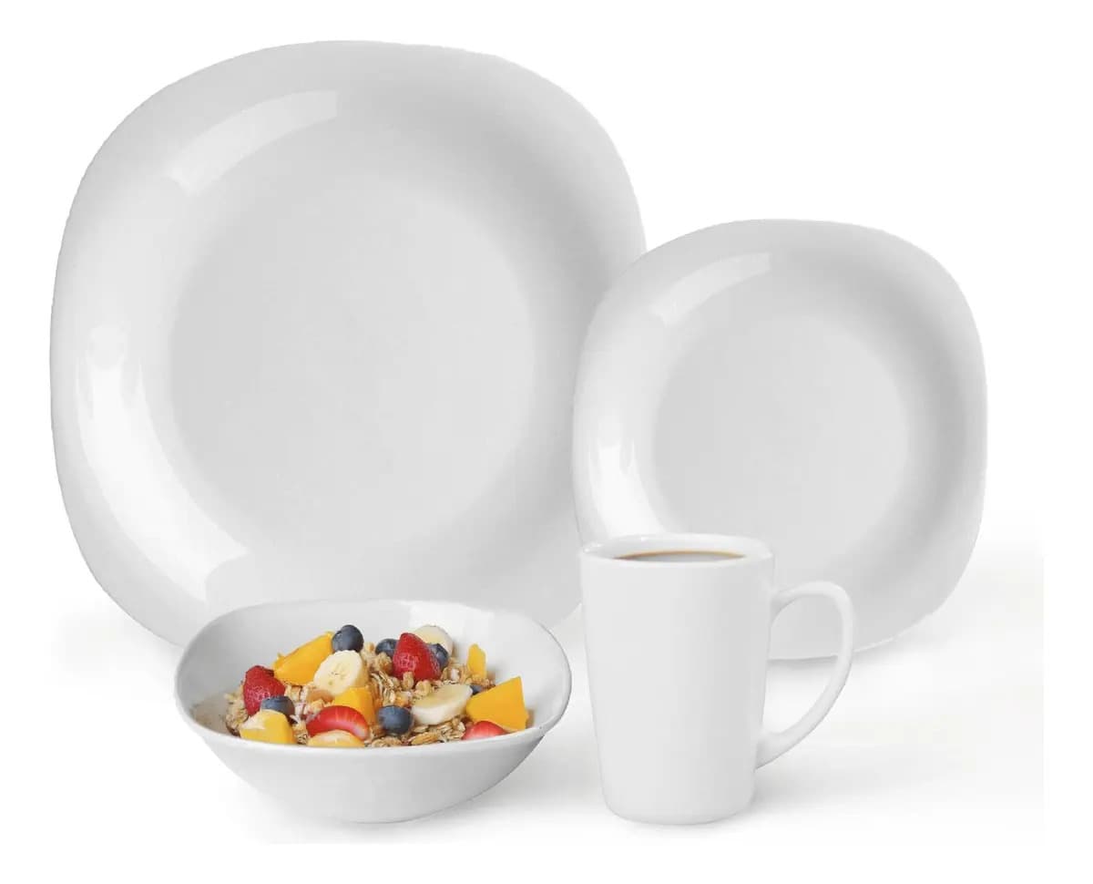 Vajilla Opal De 16 Pzas Cuadrada 4 Personas Moderna Elegante Blanco
