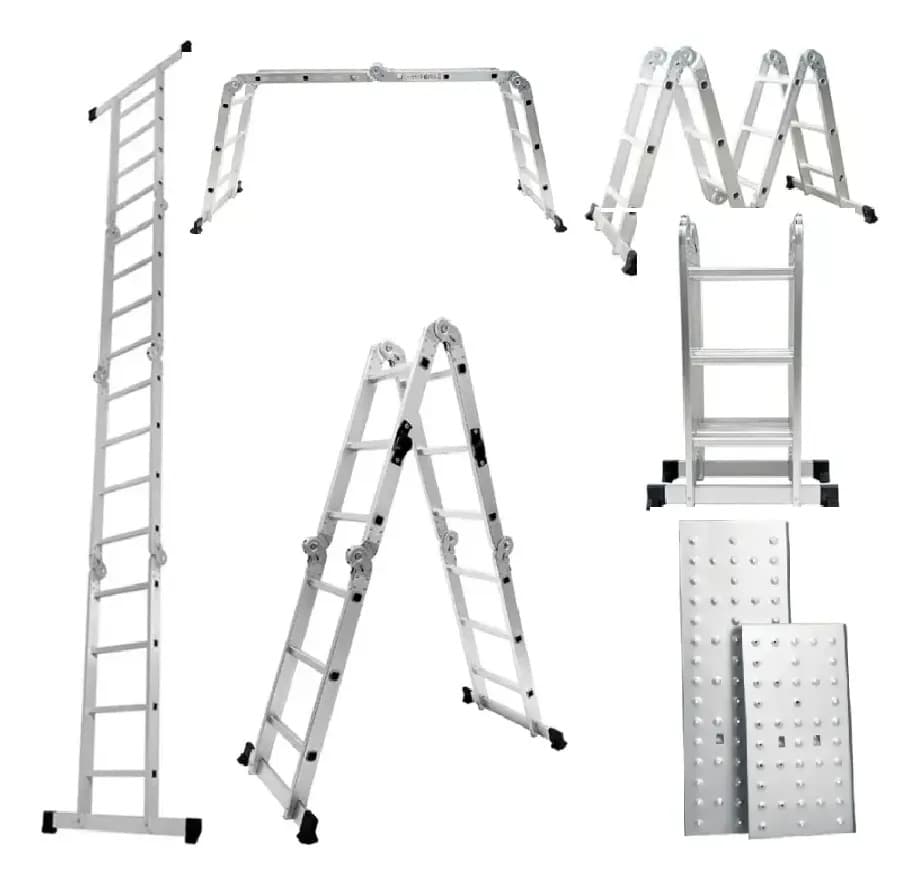 Escalera Multiposición 8en1 Plegable 3.5 Metros 12 Peldaños Gris