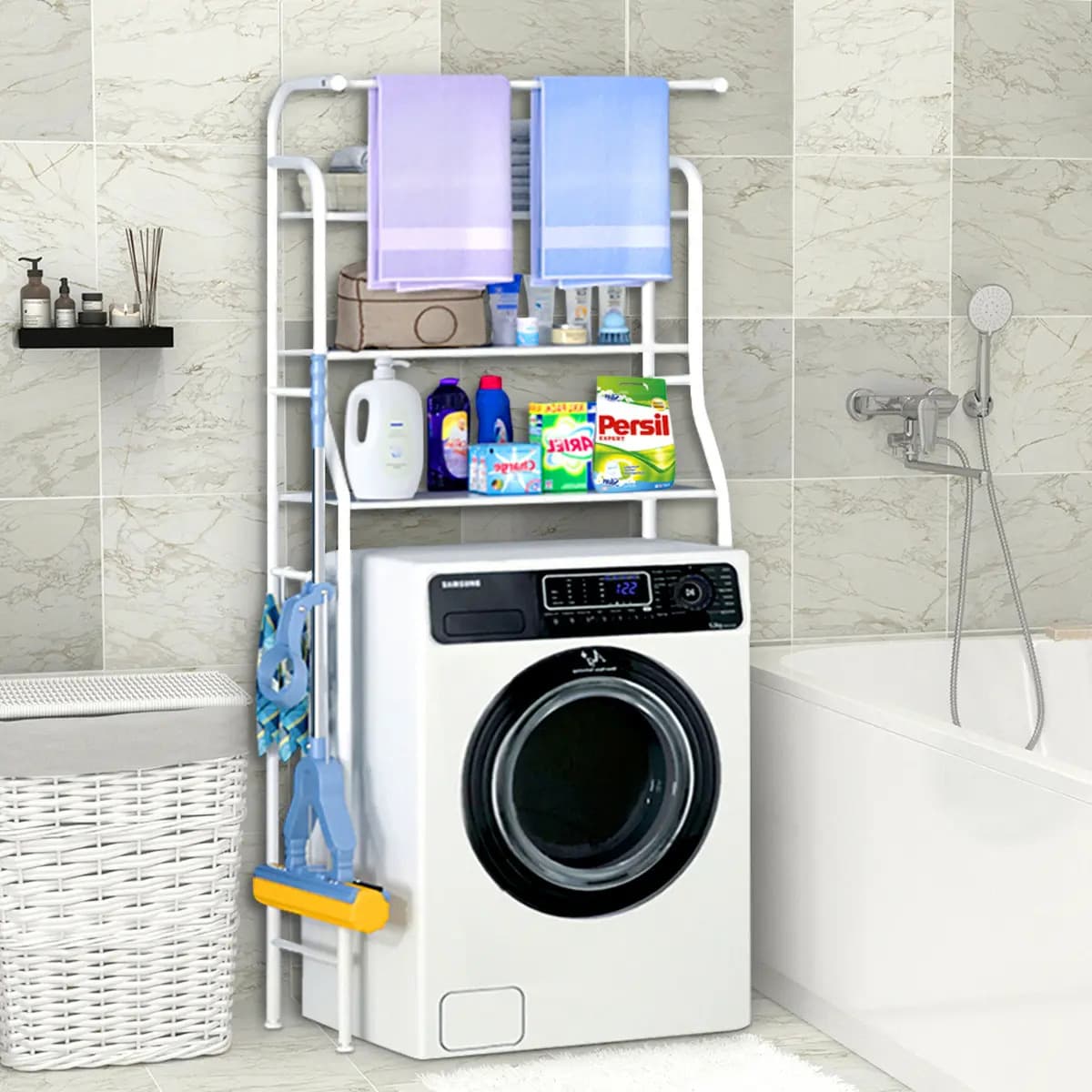 Estante Mueble Organizador Metálico Para Lavadora Baño - Y Color Blanco