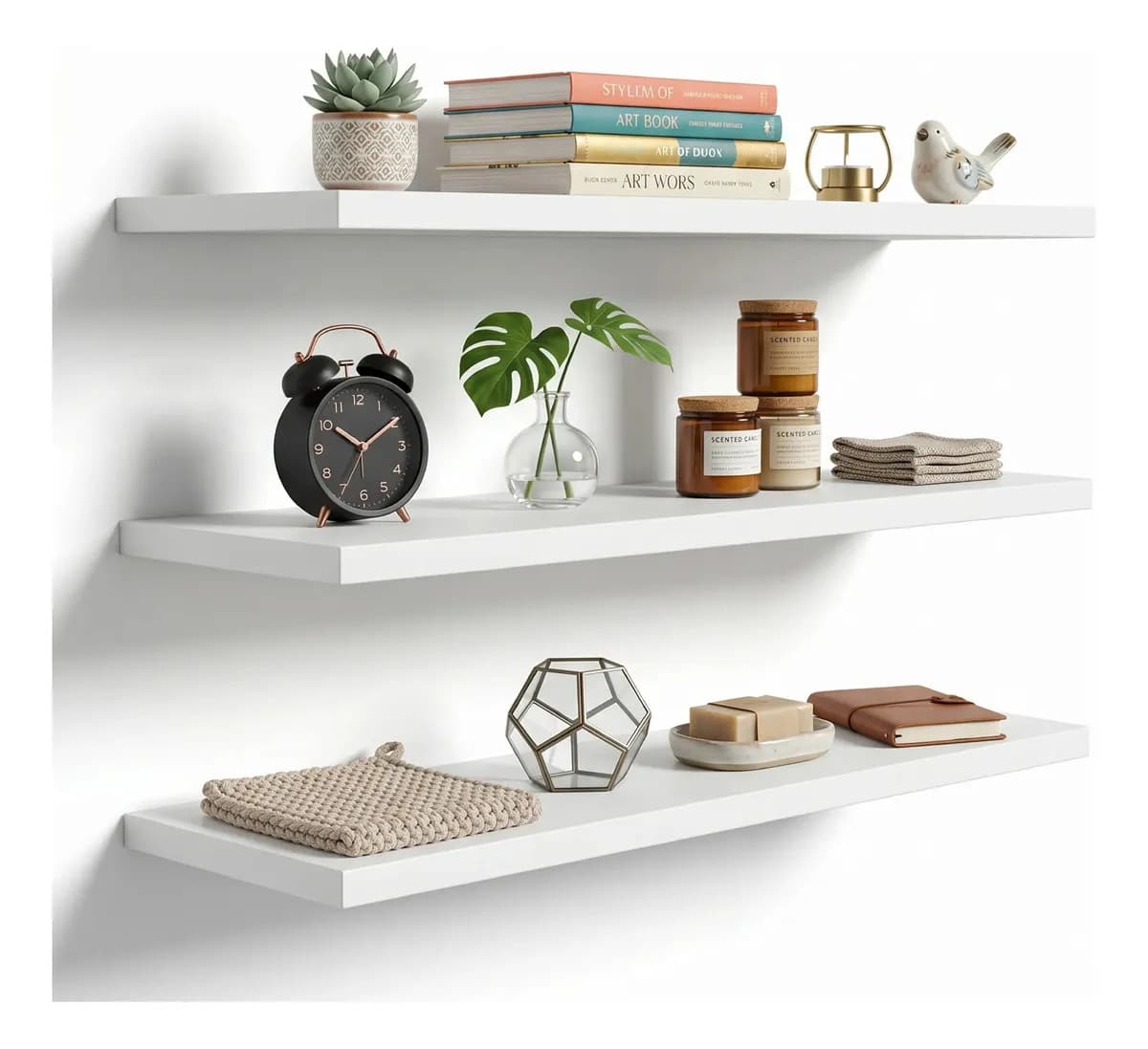 Set De 3 Repisas Flotantes 50x15 Cm Minimalistas Modernas Blanco Frosty