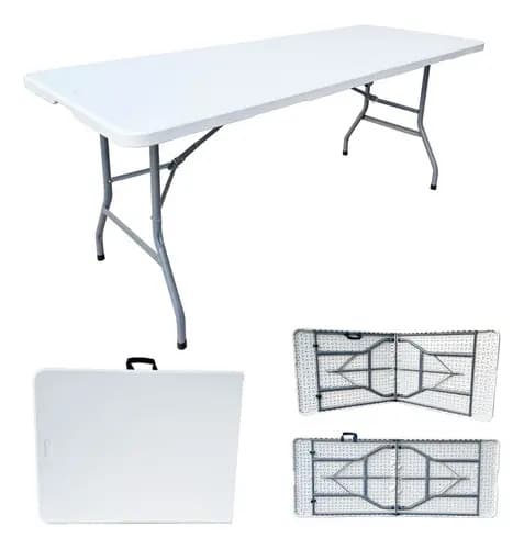 Coolsht Mesa Plegable Tipo Portafolio Plástico Mesa Portatil 1.80m Color Blanco