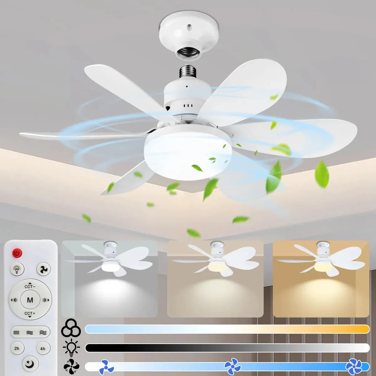 Ventilador De Techo Con Luz Led Y Control Remoto 40w，Lámpara De Ventilador Led