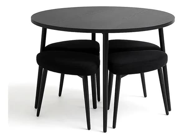 Mesa De Comedor Redonda Antecomedor Con 4 Bancos Acolchados Negro