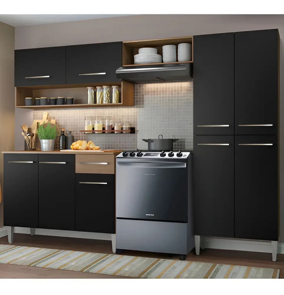 Cocina Integral Completa Emilly Pop 229 cm 2 Marrón Negro Madesa GREM229002