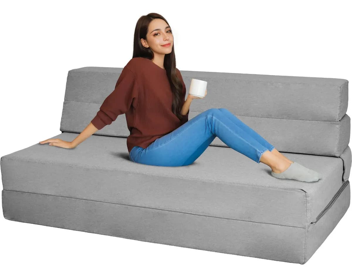Sofa Cama Futon Plegable Modular Sala Mueble 3 En 1 Color Gris Diseño de la tela Liso
