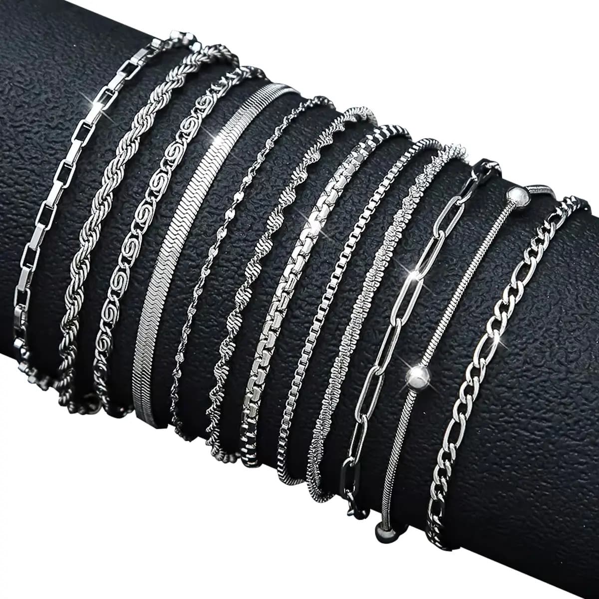 FUEZOIU Kit 12 Pulseras Joyeria Acero Inoxidable Mujer Hombre San Valentín Novia Regalo para el Día de la Madre, regalo para mamá Plateado