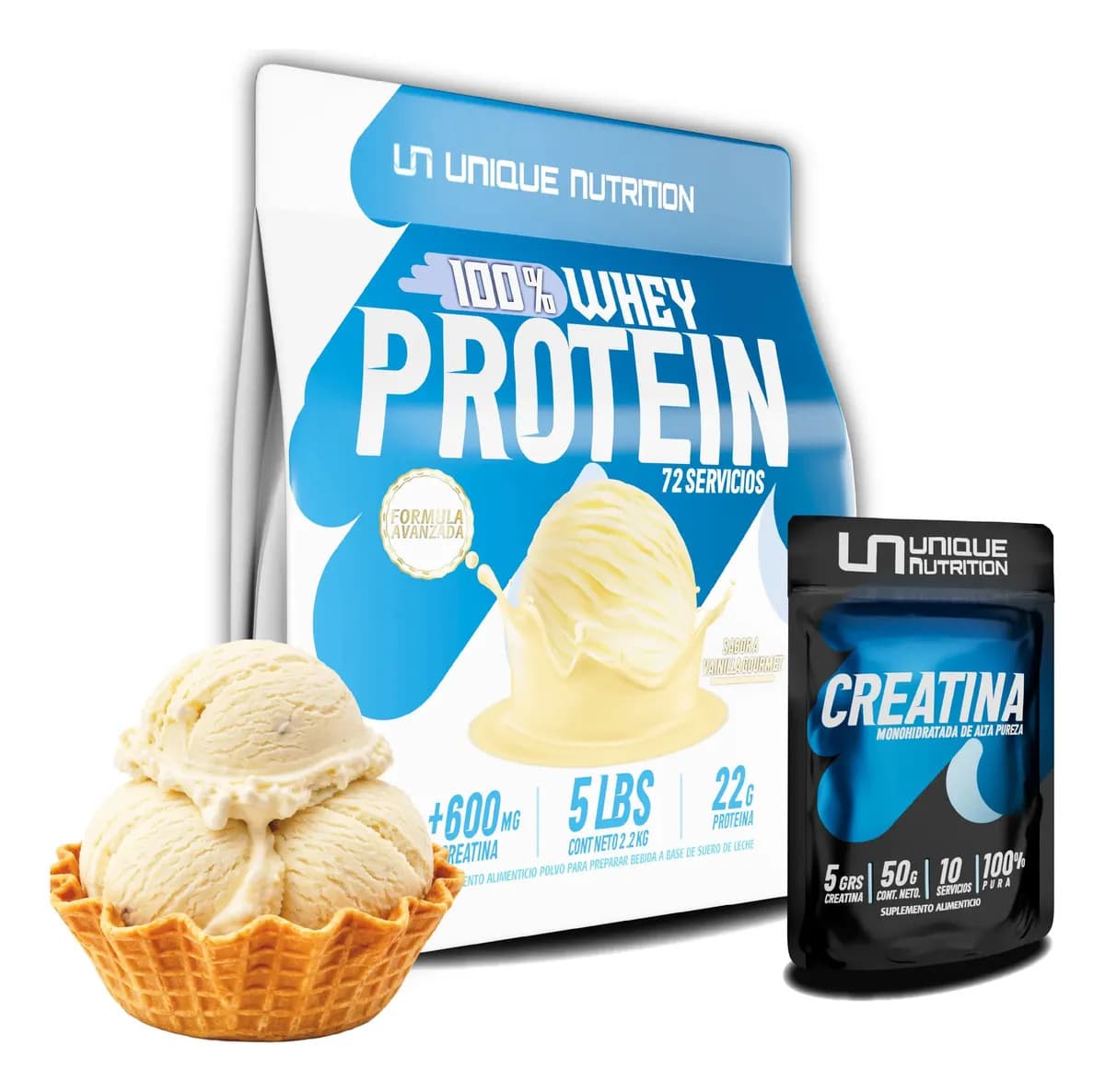 Proteina 100% Whey 2.2 Kg Adicionada Con Creatina Unique N Sabor Vainilla