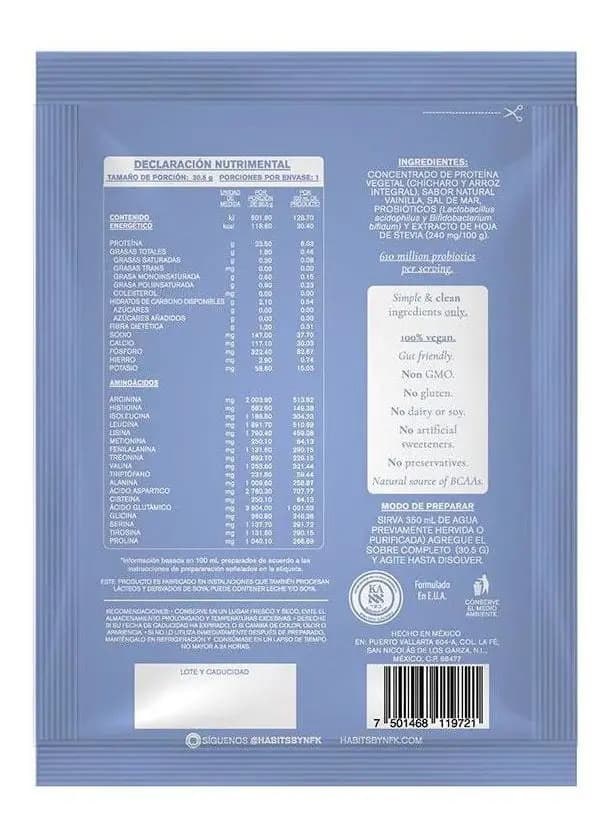 Proteína Habits Vainilla (sachets Individual) 30.5 G C/u