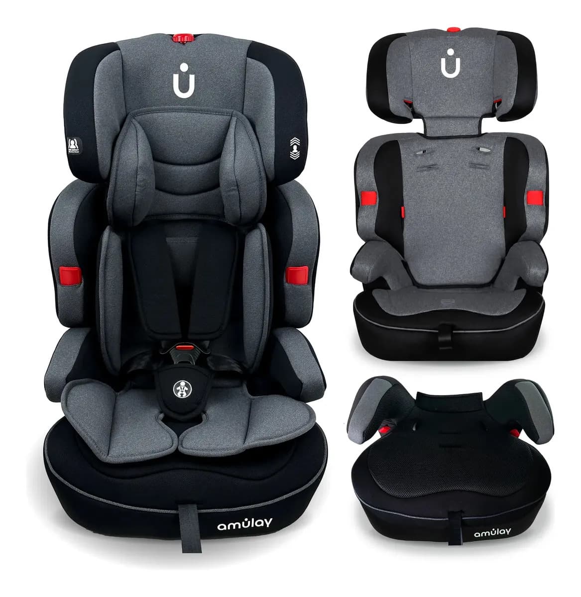Autoasiento Booster Bebe Para Carro Amulay Zendy- Silla Seguridad Color Negro y Gris 9 a 36 Kg