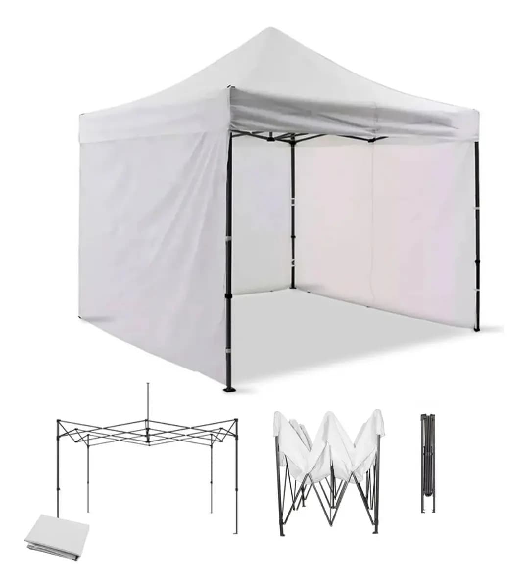 Carpa Toldo Plegable 3X3M Premium con Paredes Marthing Impermeable y Reforzada Estructura Carpa Plegable Portatil de Acero Lona Resistente Jardín, Camping Eventos Protección Solar Lluvia Blanco