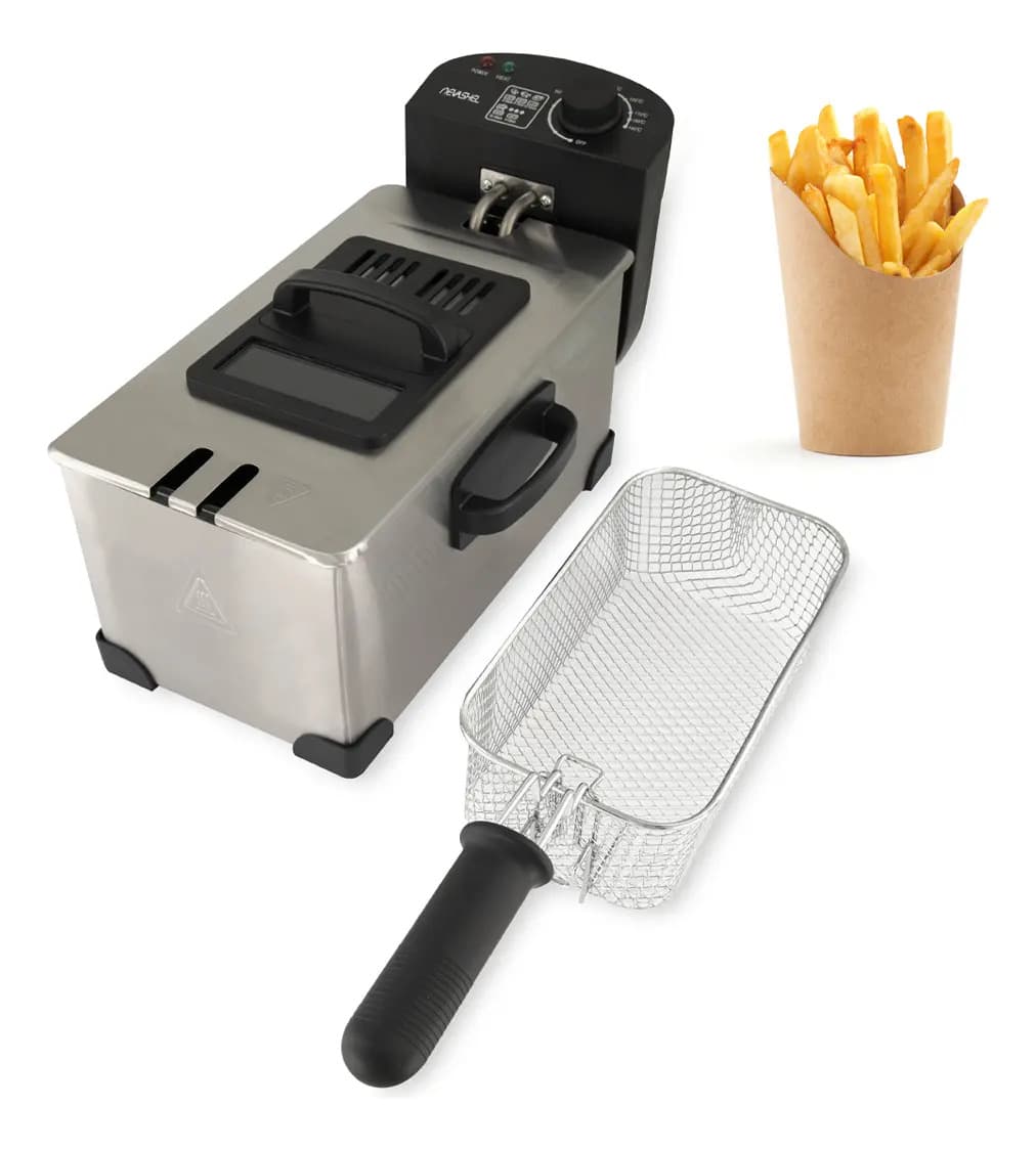 Freidora Electrica De Aceite Capacidad De 3.5 Litros Nevashel Kitchen AD-5219 Acero Inoxidable Multifuncional Rapida Potente Regulador De Temperetura Ideal Freidora De Aceite Para Papas Fritas Nuggets