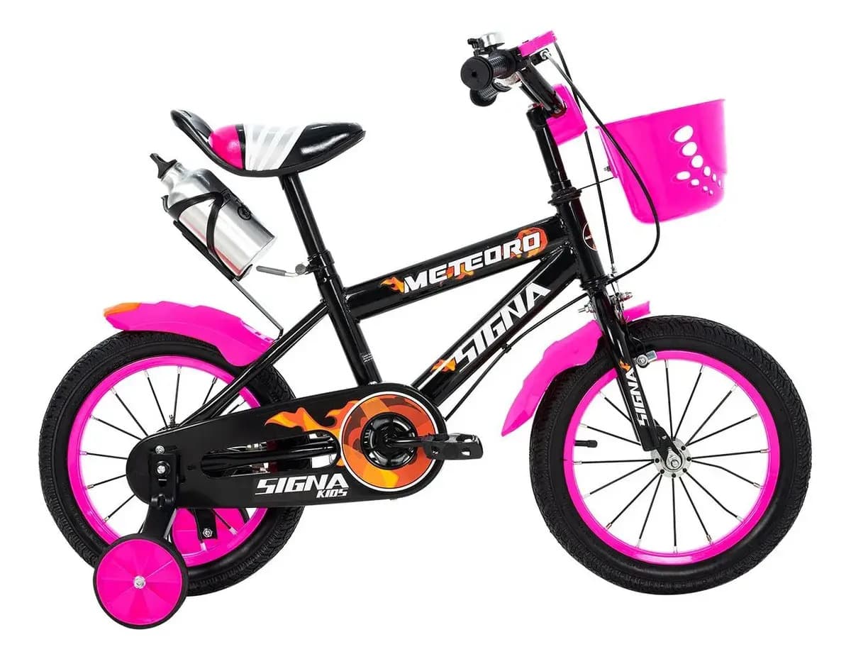 Bicicleta Infantil Deportiva Niños R14 Con Ruedas Auxiliares Color Rosa