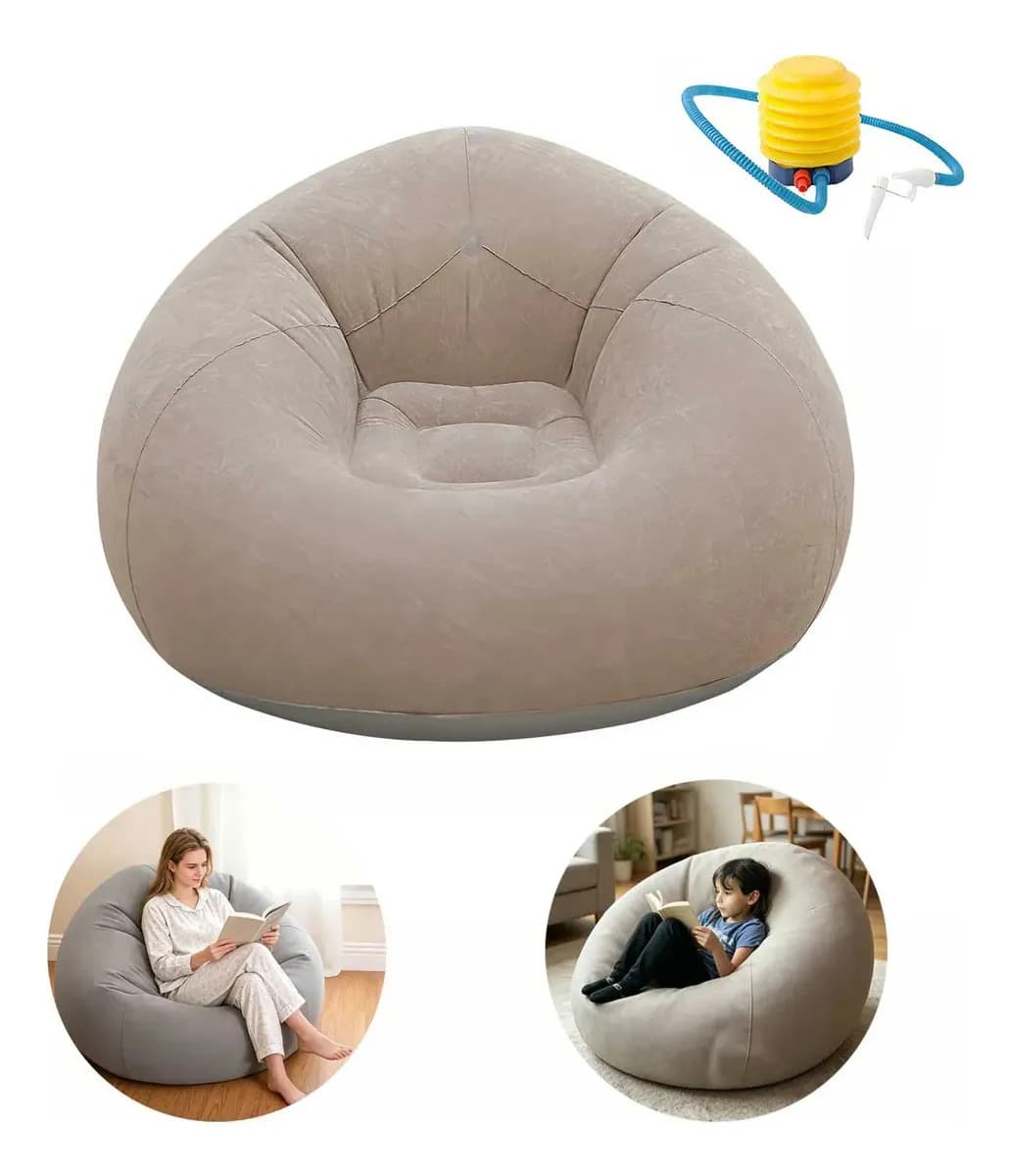 Sofá Inflable Aterciopelado con Bomba, Silla Redonda y Cómoda para el Hogar y Exterior
