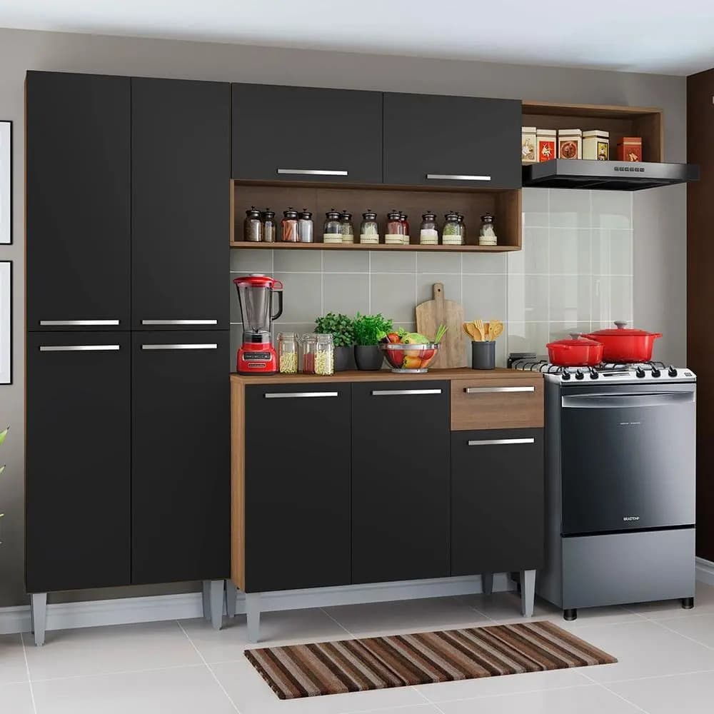 Mueble de Cocina Madesa Emilly Top 229 cm Marrón/Negro