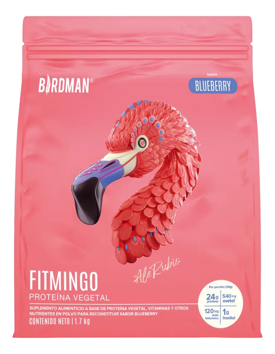 Birdman Fitmingo Proteína Vegana en Polvo | con Inositol, Ácido Hialurónico y Potenciadores de Colágeno | Para Mujer | Sin Lactosa | Blueberry | 1.7kg