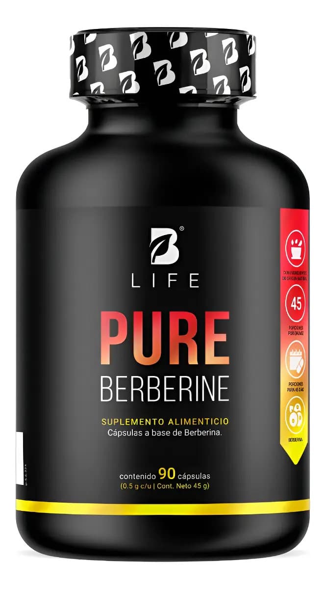 Berberina De 90 Cápsulas De 500mg. Pure Berberine. B Life Sabor Sin sabor