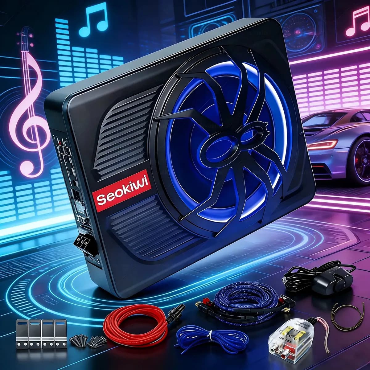 Subwoofer Amplificado 10 Pulgadas Bocinas Para Carros Negro Seokiwi