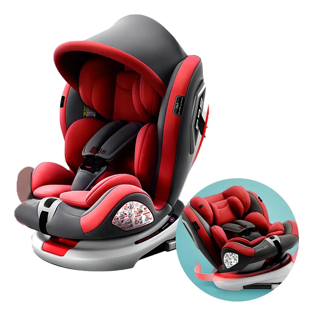 Asiento de coche para coche con sistema seguridad para bebés color rojo YBB C008 360