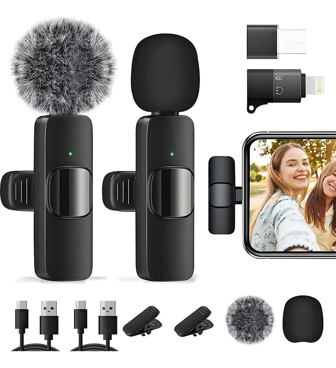 2 Pack Micrófono Inalámbrico,microfono De Solapa Para iPhone/iPad/android/pc,inalámbrico Lavalier Compatible Profesional Con Reducción Ruido Inteligente,plug And Play,para Vlog Video,youtube Tiktok