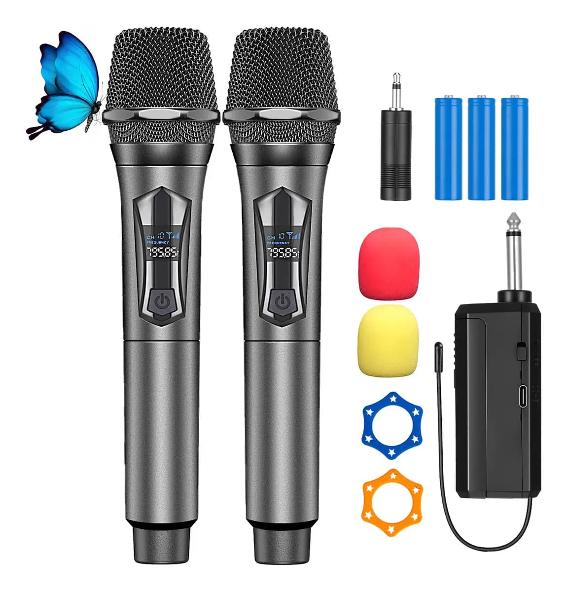 Micrófono Inalámbrico Profesional Para Karaoke Dinámico 2pcs Kinwodon, Micrófono Inalámbrico Dual Recargable Dinámico De Mano Para Karaoke, Canto, Bodas, Dj, Fiestas, Discursos, Iglesias