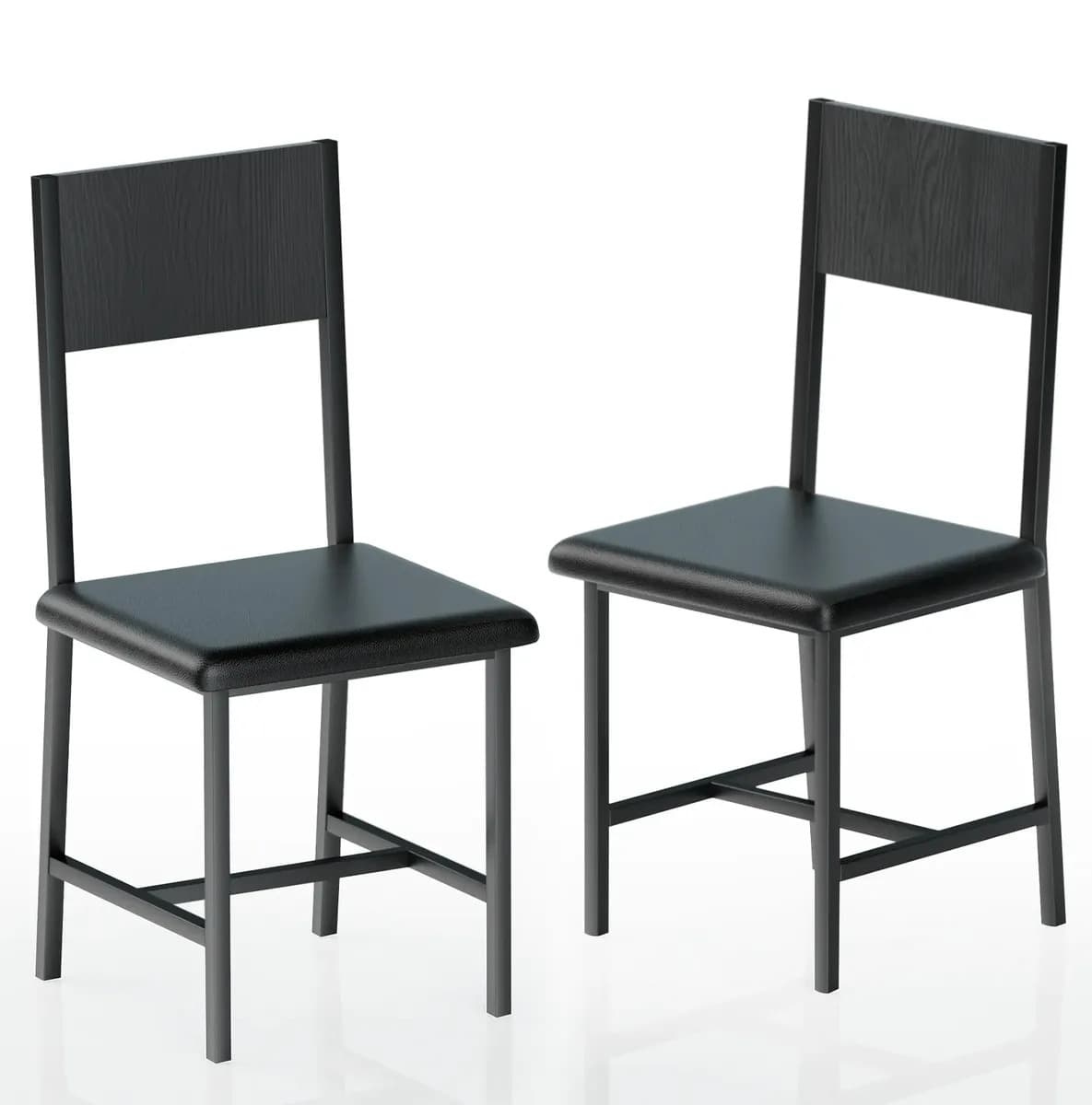 Set 2 Sillas Comedor Modernas KIXTLA Acolchadas Pu Negro Estructura Acero
