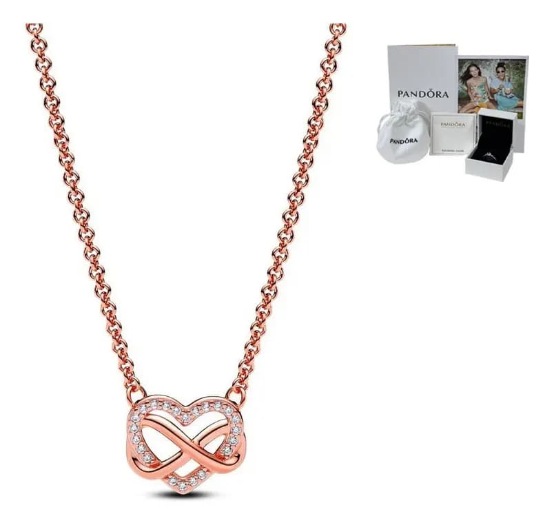 Collar Infinito Brillante Plata 925 Para Pandora Oro Rosa