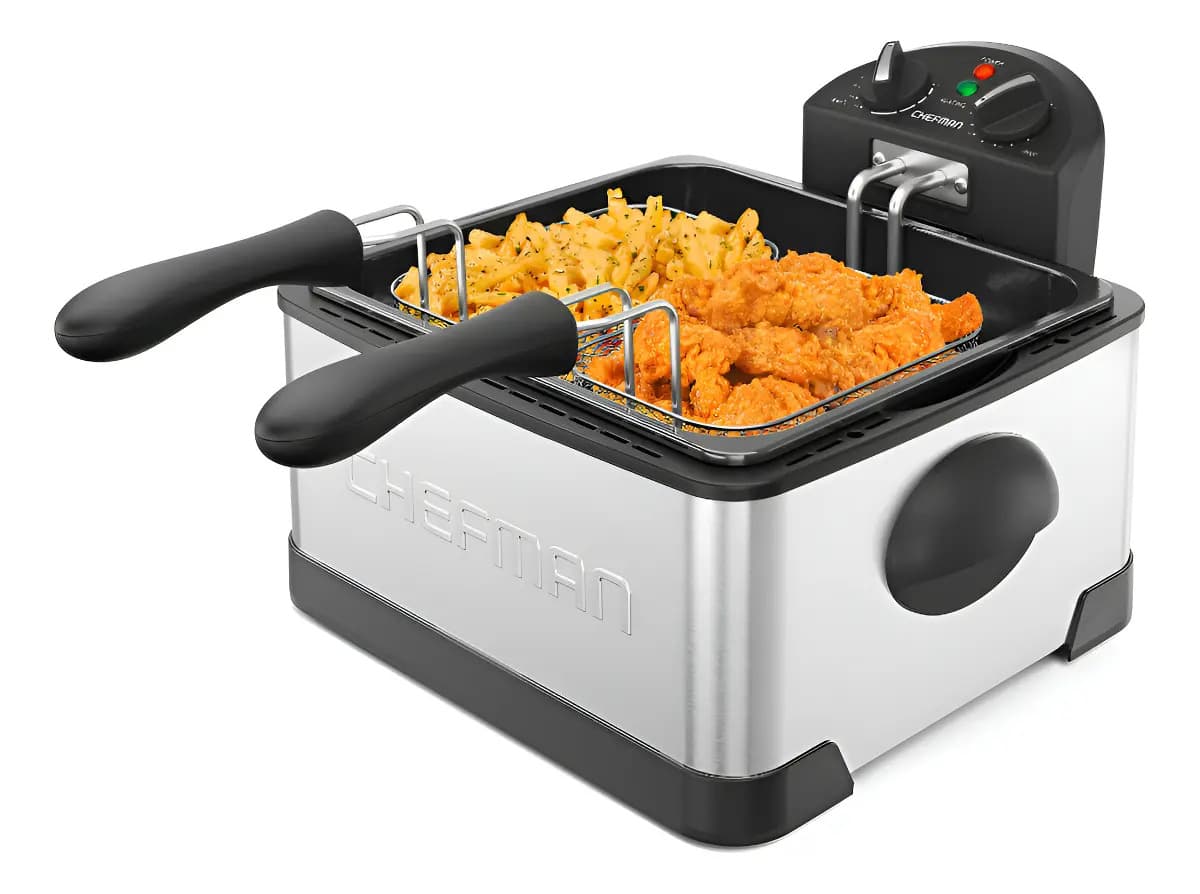 Freidora Doble Cesta Chefman 4.5L Gris Con Temporizador 1700W