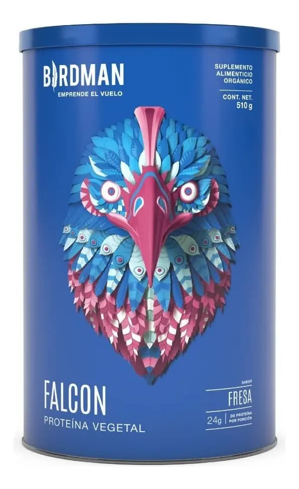 Birdman Falcon Protein Proteína Vegana Orgánica Certificada | Con Enzimas Digestivas Y Probióticos | Sin Gluten | Fresa | 510g