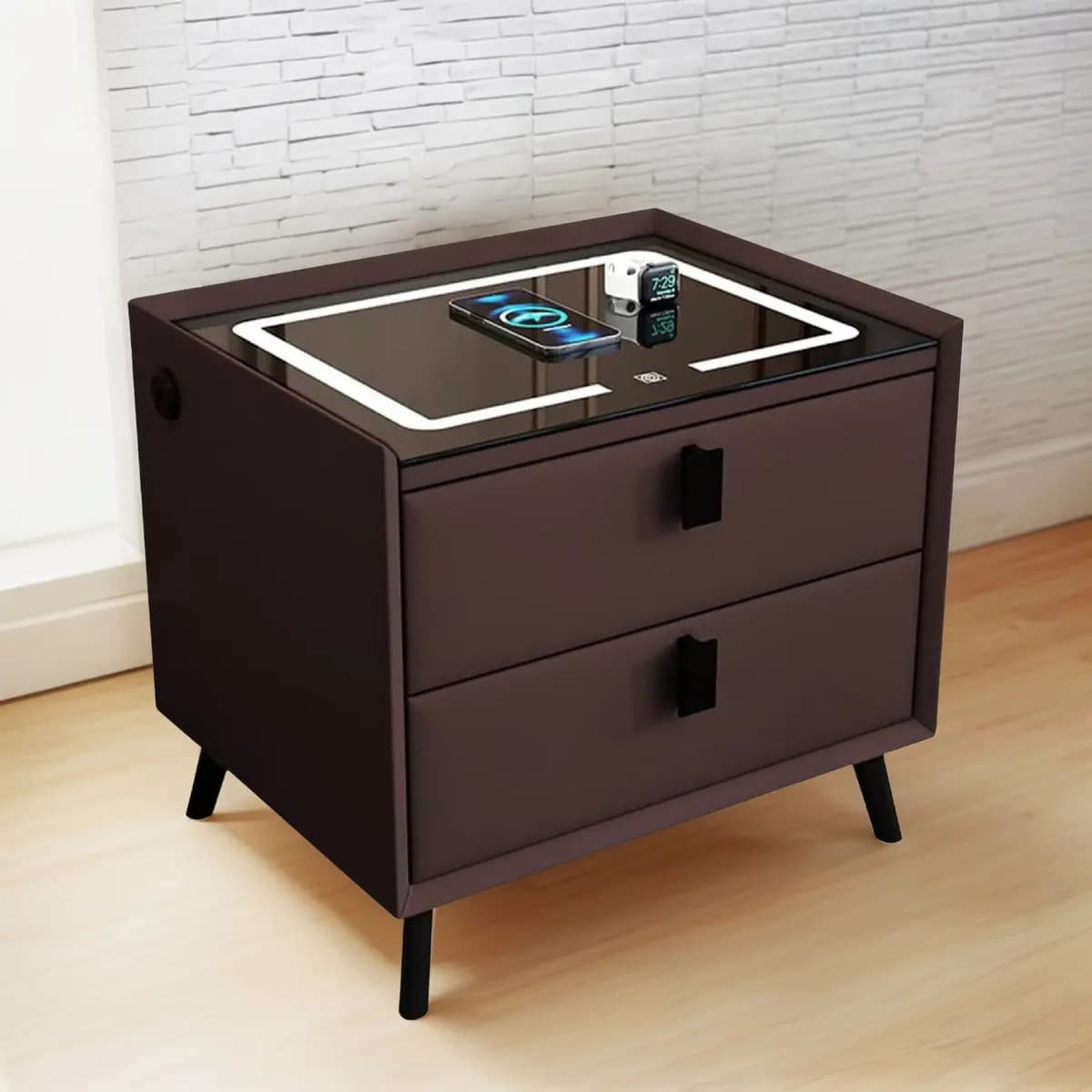 Buro Inteligente Mesa De Noche Organizador Recamara Mueble Acabado Mate Color Negro