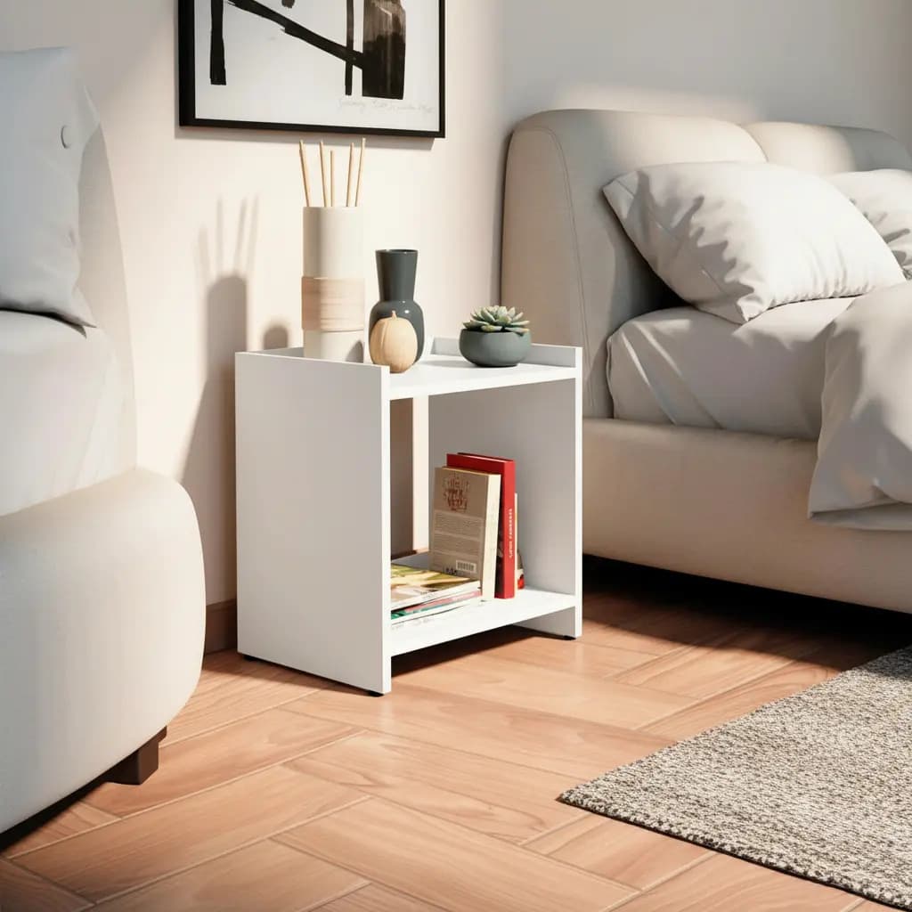 Mesa De Noche Buró Organizador Minimalista Mate Blanco
