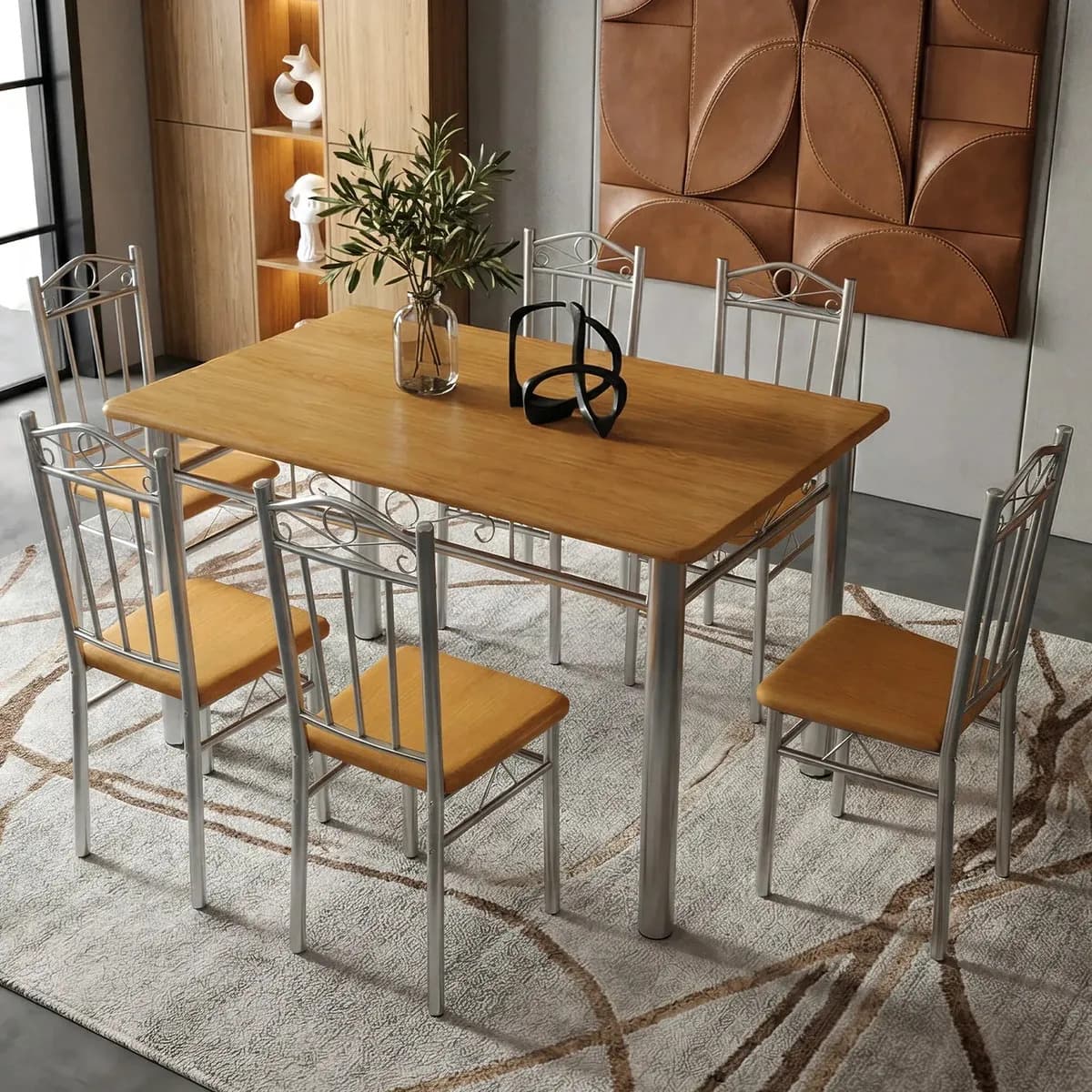 Juego De Comedor Con 4 Sillas De Metal Restaurant Oficina Color Cafe