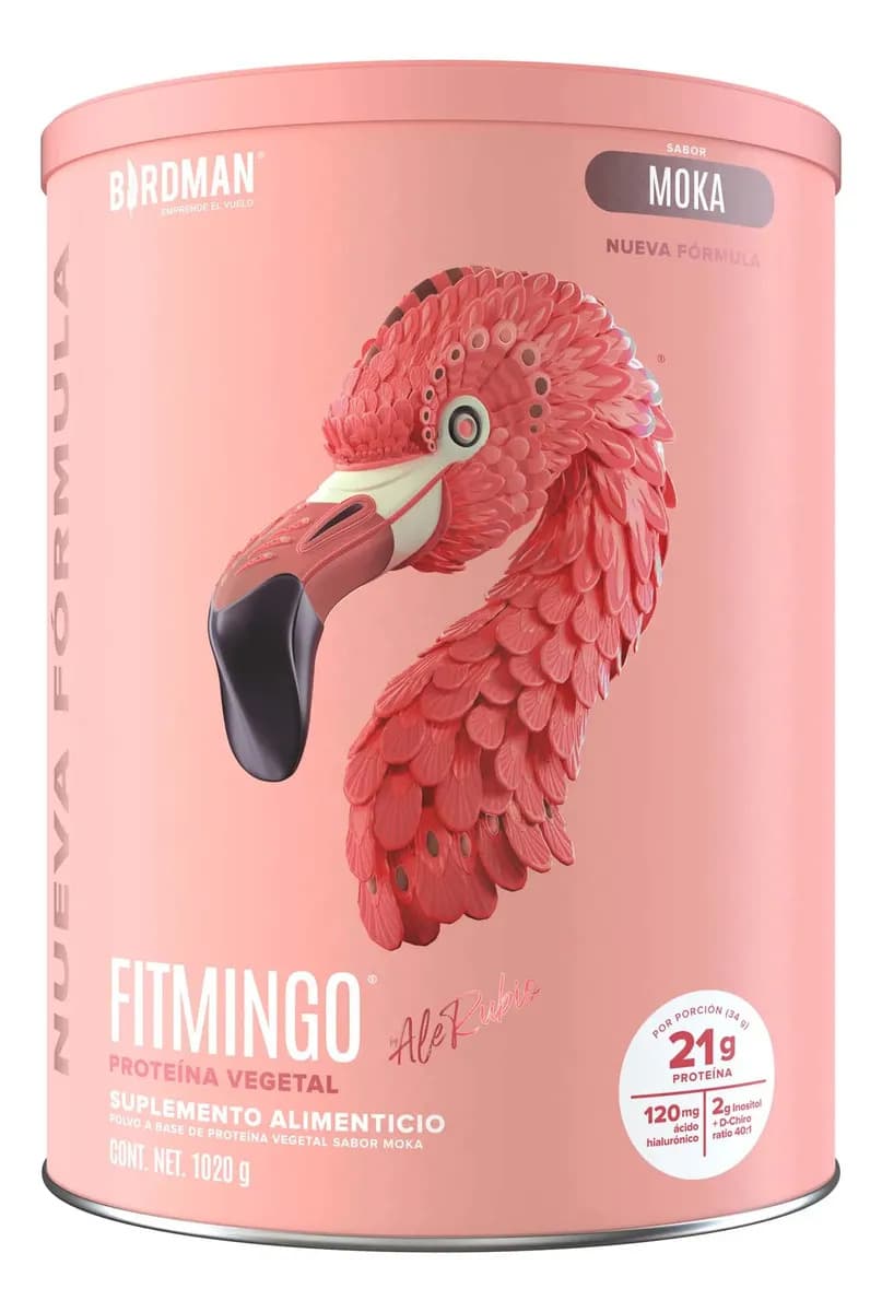 Birdman Fitmingo Proteína Vegana en Polvo | con Inositol, Ácido Hialurónico y Potenciadores de Colágeno | Para Mujer | Sin Lactosa | Moka | 1.02kg