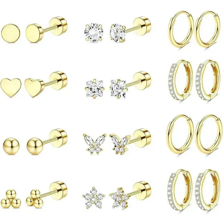 12pare Aretes De Oro 14k Mujer Arracadas Piercing Cartílago AGEDBAFCH