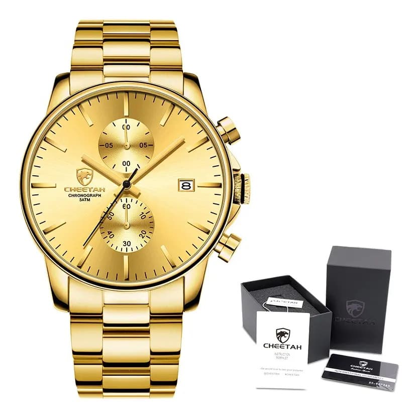 Reloj Cronógrafo De Cuarzo De Acero Inoxidable Para Hombre Fondo Gold&gold