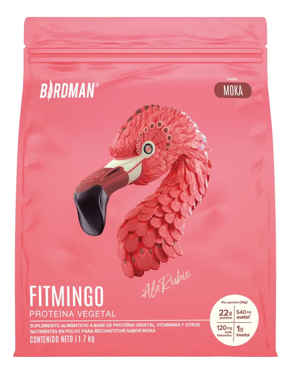 Birdman Fitmingo Proteína Vegana en Polvo | con Inositol, Ácido Hialurónico y Potenciadores de Colágeno | Para Mujer | Sin Lactosa | Moka | 1.7kg
