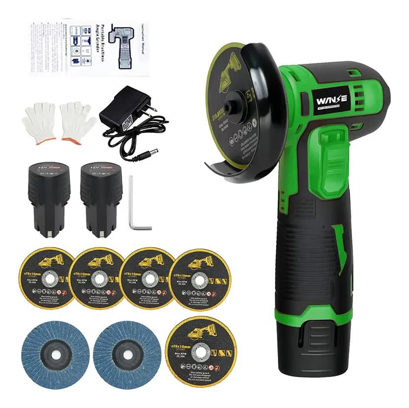 Mini Amoladora Angular Inalámbrica WANSE 18,500 RPM 75mm con 2 Baterías