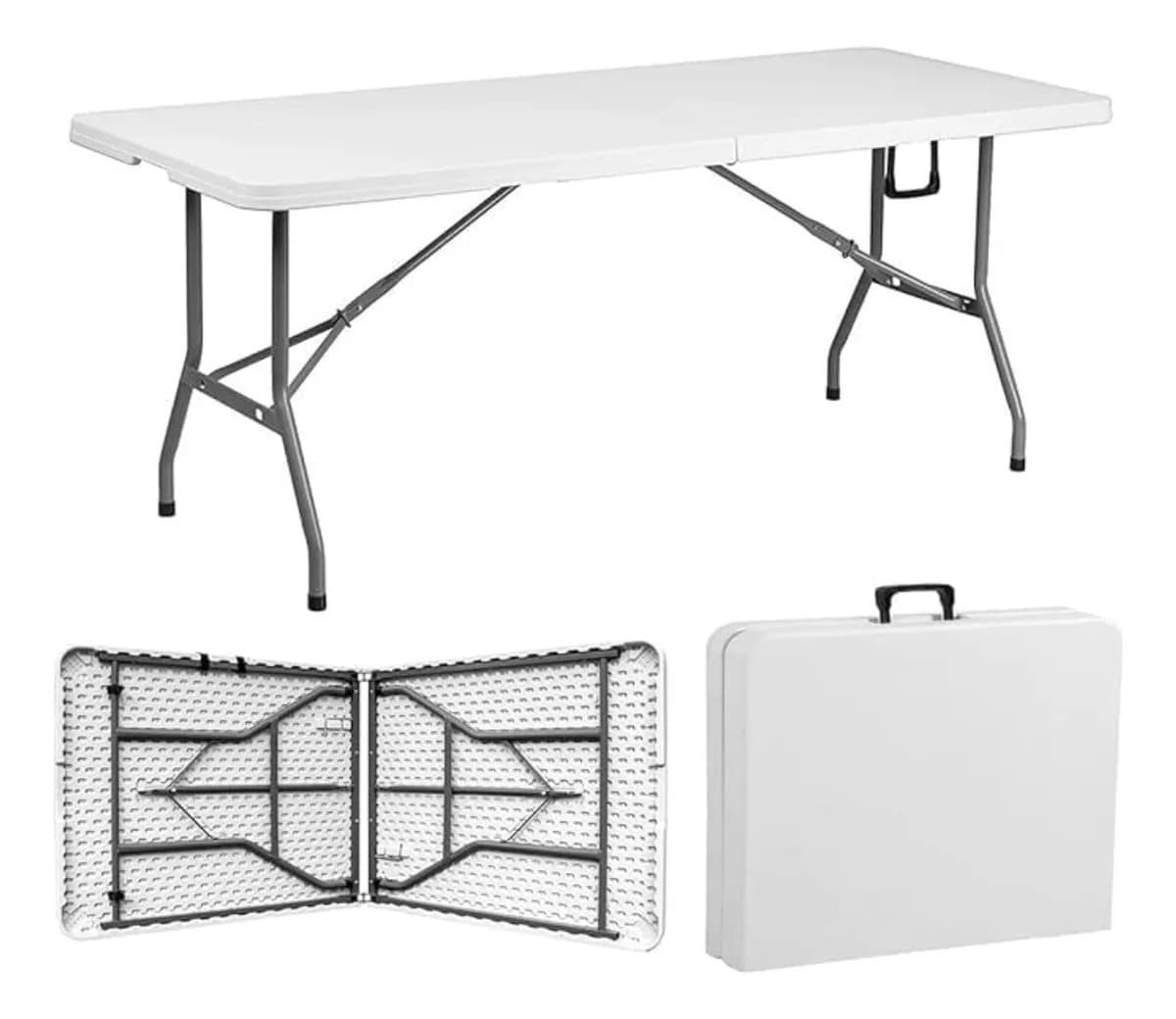 Mesa Plegable 1.80 M Portátil Plástico Portafolios Exterior Blanco