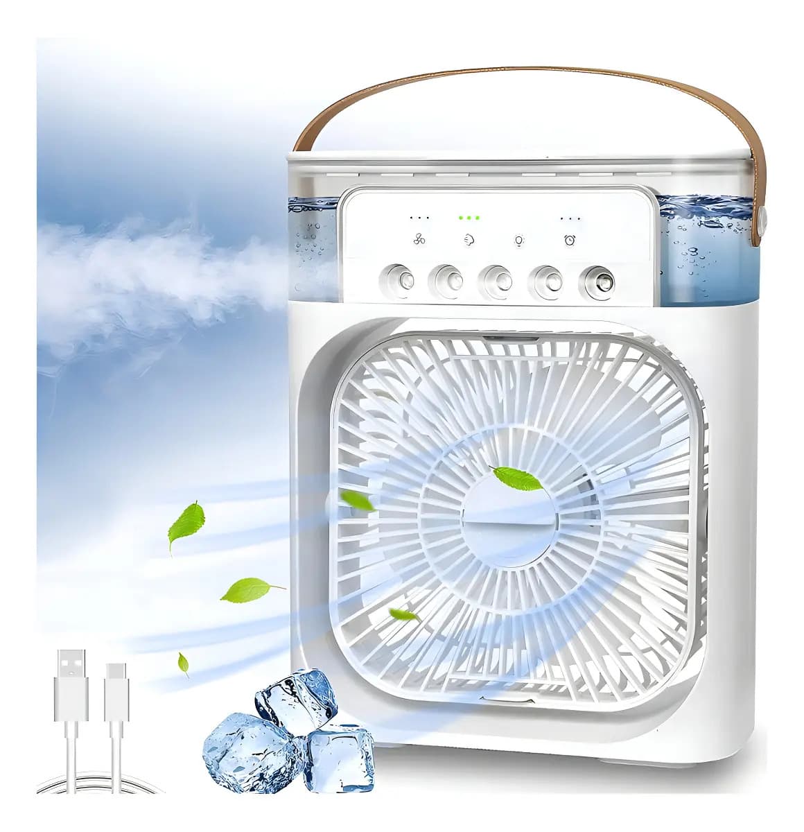 Enfriador de Aire CM-TOP, Mini Aire Acondicionado Portatil de Escritorio con 3 Velocidades, Ventilador Portátil con Luz LED, Perfecto para Oficina, Dormitorio y Auto, Color Blanco