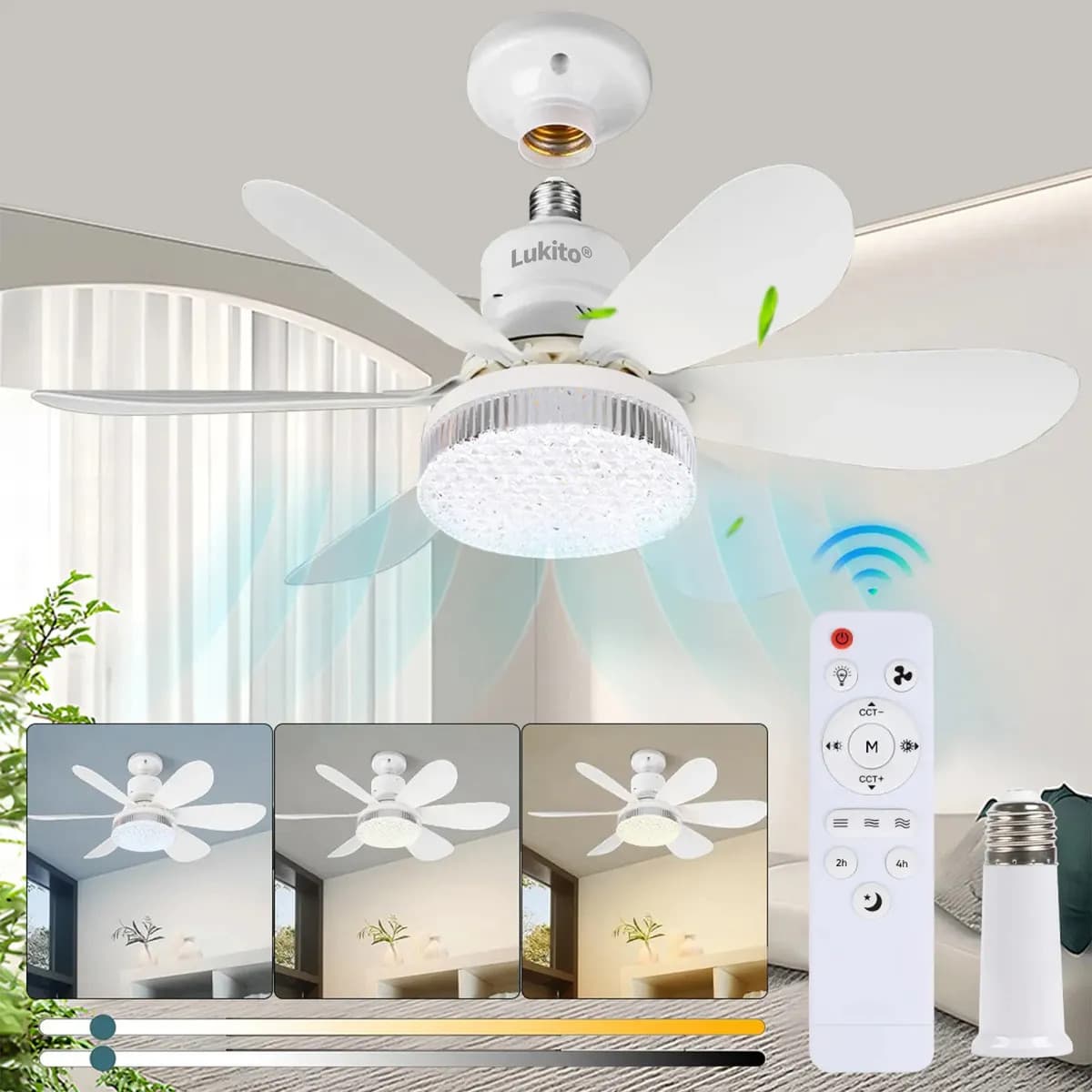 Lámpara de Techo LED con Ventilador Lukito de 40W, en Blanco, con Control Remoto