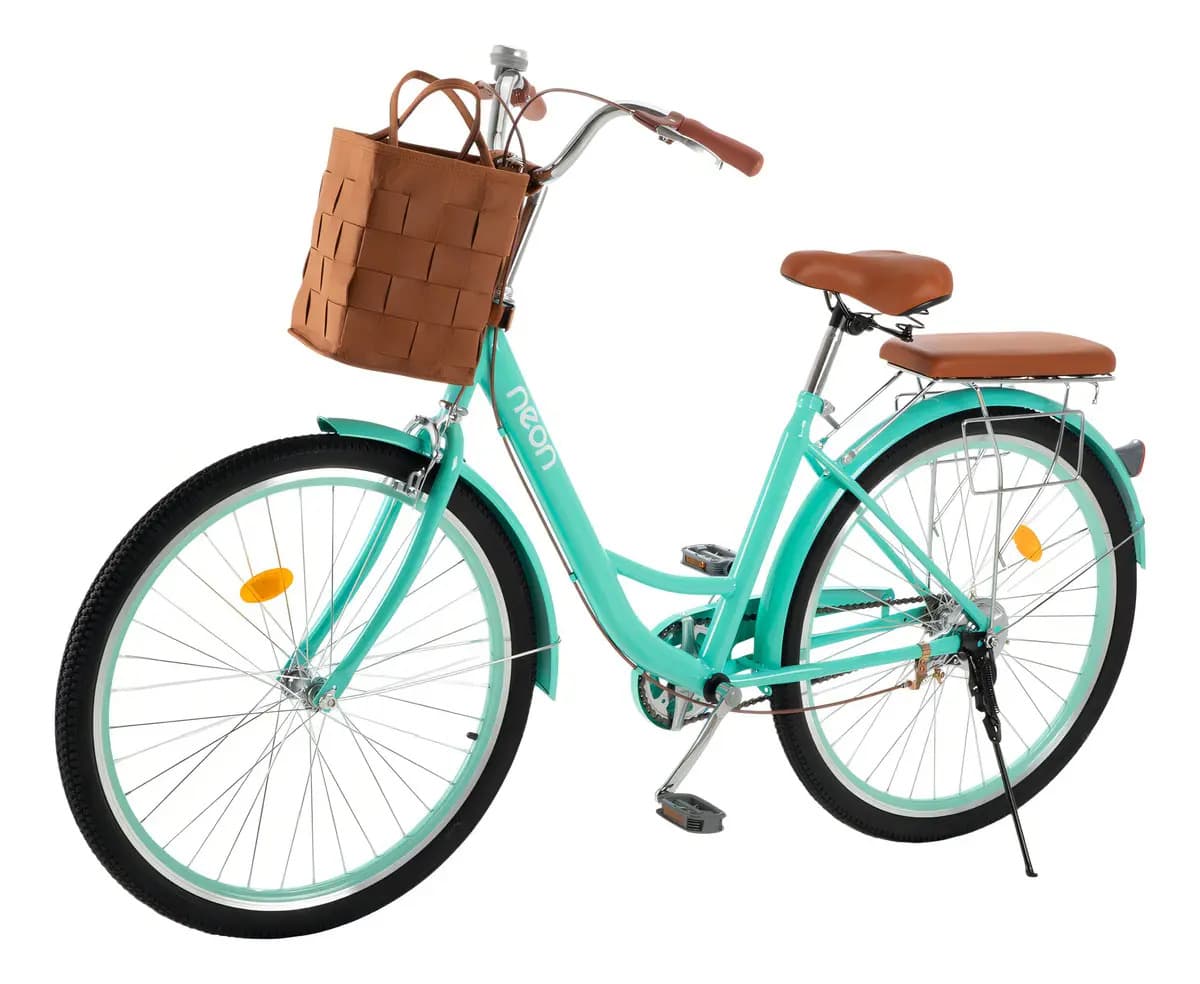 Bicicleta Urbana R26 Neon VINTA Vintage Con Canasta Frenos De Pinza Marco De Acero Clásica Color Menta